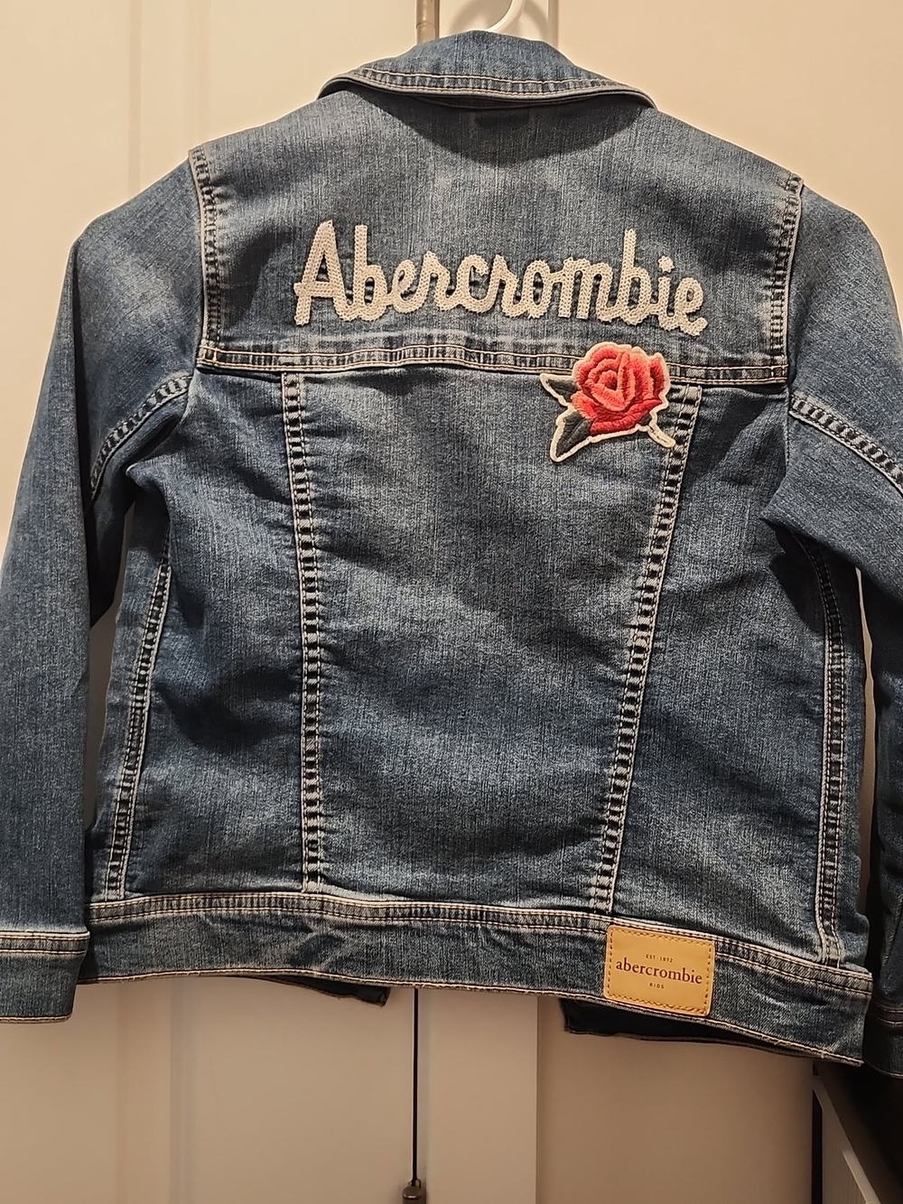 abercrombie kids Blue Denim Jacket with Embroidered Rose Patch